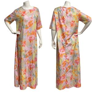 FLAWED Mislook Women's S Long Maxi Dress Orange Yellow 1/2 Sleeve 100% Polyester